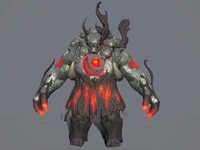 Game Movie Character Demonic Monster With Horns Glowing Red Heart And Flame Decorations 3d model