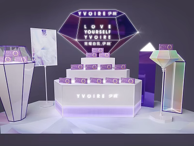 Elegant YVOIRE Diamond Shaped Purple Transparent Step Style Cosmetics Display Shelves 3d model