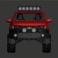 Red Off Road Pickup Truck With Roof Lights And Yellow Items In Bed