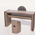 Modern Dressing Table With Round Mirror And Upholstered Stool In Neutral Design 3d model