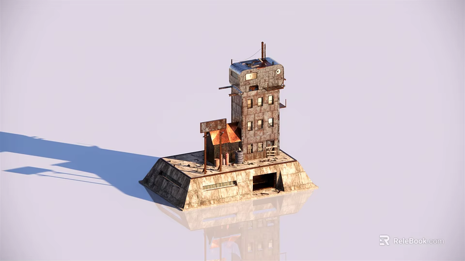 Rusted Abandoned Industrial Tower With Damaged Structure Chimney And Platform Base 3d model 