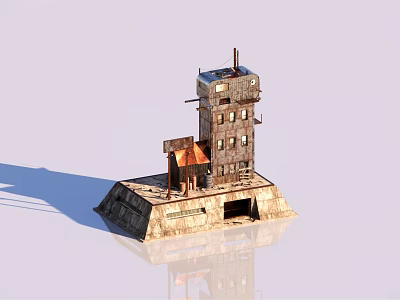 Rusted Abandoned Industrial Tower With Damaged Structure Chimney And Platform Base 3d model