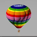 Vibrant Colorful Striped Hot Air Balloon With Decorative Top And Basket