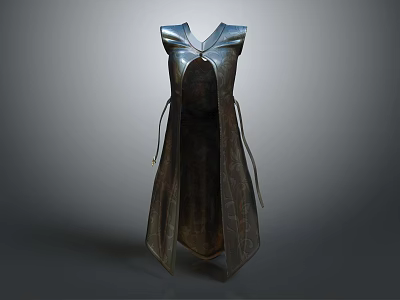 Dark Colored Sleeveless Dress With Unique Pleated Design And Tied Strings 3d model