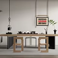 Modern Tea Table and Chair Combination Tea Table and Tea Set Combination Plant Potted Hanging Picture 3d model