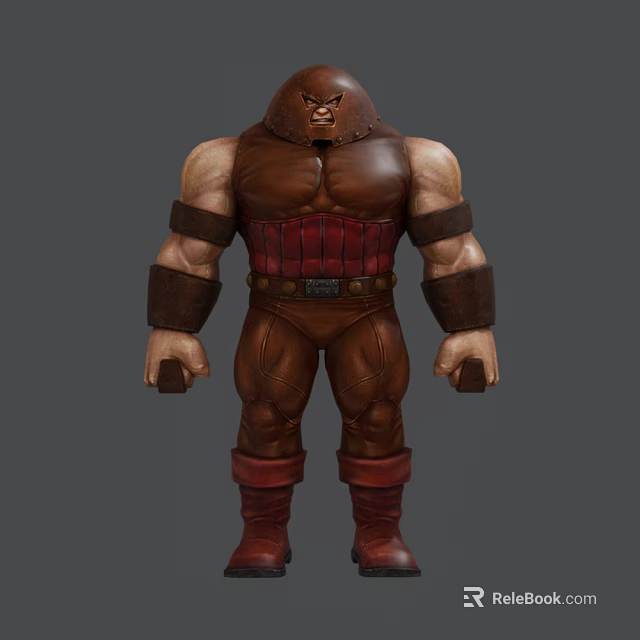 Muscular Hooded Game Character With Red Chest Armor Brown Arm Bands And Boots 3d model 