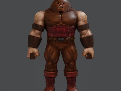 Muscular Hooded Game Character With Red Chest Armor Brown Arm Bands And Boots 3d model