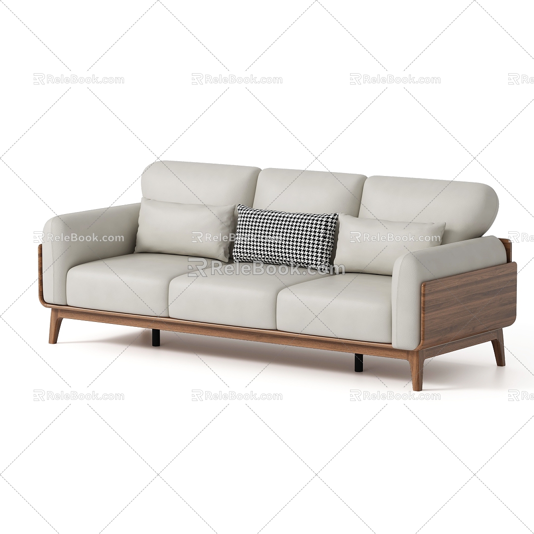 Nordic Living Room Three-Seat Sofa 3d model