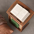 Stylish Wooden Side Tables With Rattan Panels Wheels Open Book And Coffee Cup