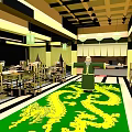 Traditional Chinese Dining Hall Interior Scenery With Green Dragon Carpet Tables And Lighting