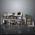 Miniature Shop And Gas Station Model Scene With Green Roof Red Car And Retail Facades