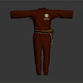 Traditional Red Martial Arts Uniform With Black Belt Yellow Trim And Insignia