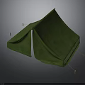 Green Outdoor Tent Structure With Canvas Cover Support Poles And Guy Ropes