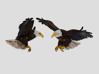 Two Bald Eagles With Spread Wings Flying In Majestic Soaring Posture 3d model