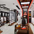 Modern Clothing Store Interior With Shoe Racks White T-shirts Mannequin And Backpack