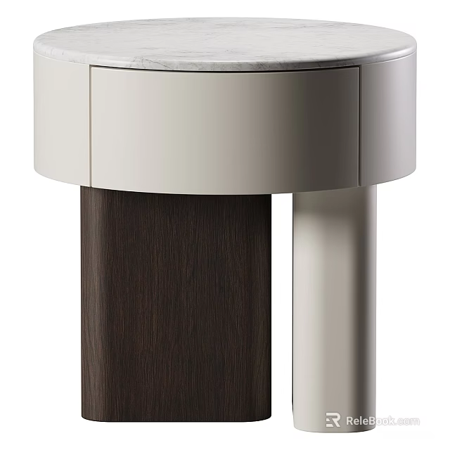 Elegant Modern Round Bedside Table With Marble Top And Wooden Base 3d model 