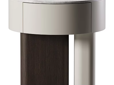 Elegant Modern Round Bedside Table With Marble Top And Wooden Base 3d model
