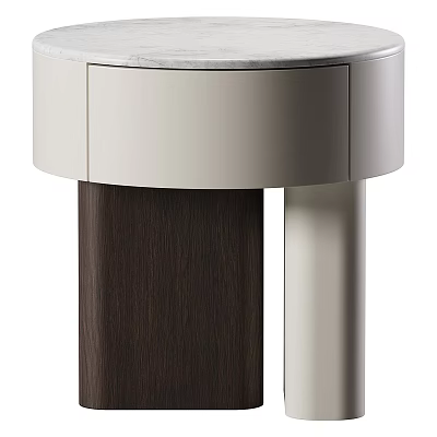 Elegant Modern Round Bedside Table With Marble Top And Wooden Base 3d model