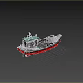 Small Red and White Boat With Cabin Deck Railing and Antenna Features 3d model