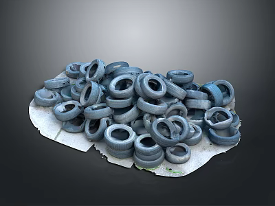 Pile of Stacked Used Tires on White Surface with Gray Background 3d model
