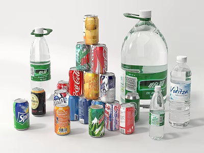 Assorted Bottled and Canned Drinks with Various Brands and Flavors 3d model