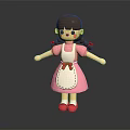 3D Game Movie Character With Brown Pigtails Pink Dress White Apron Red Bow And Red Shoes