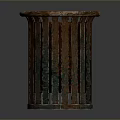 Rustic Brown Metal Trash Can With Striped Design Hollow Top Edge And Cylindrical Shape
