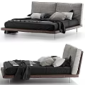Modern Upholstered Bed With Black Frame Gray Headboard And Decorative Pillows 3d model
