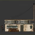 Small Old House With Rusted Metal Roof Clothesline Wooden Fence And Green Framed Windows