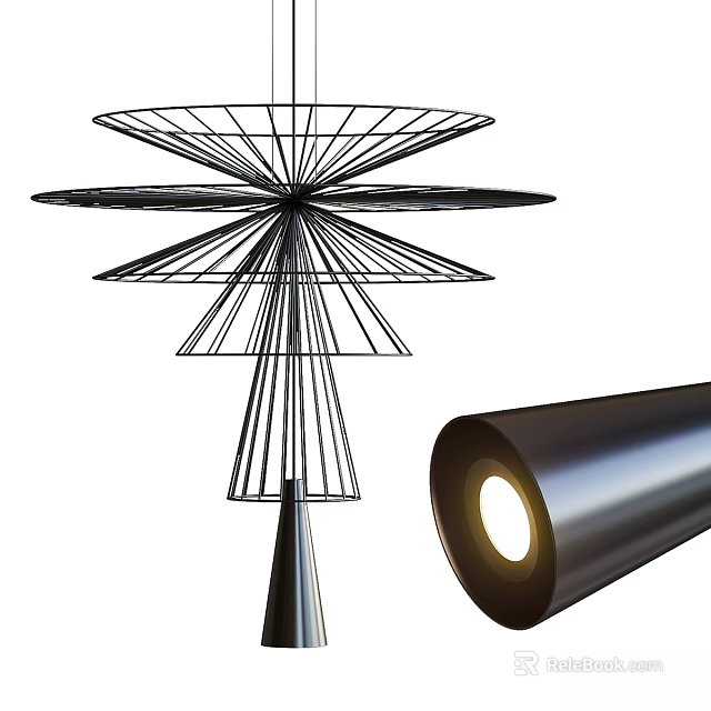 Modern Geometric Chandelier With Metal Frame Radial Structure And Light Source 3d model