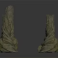 Three Gray Green Textured Rock Pillar Sculptures On White Background 3d model