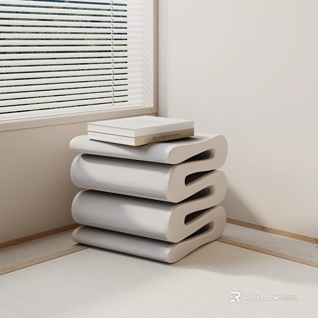 Modern Light Gray Stackable Stools In Indoor Corner With Window Blinds 3d model 