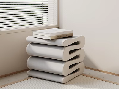 Modern Light Gray Stackable Stools In Indoor Corner With Window Blinds 3d model