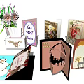 Decorative Ornament Set With 3D Pop Up Greeting Cards And Flower Bouquet In Vase