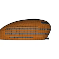 Modern Oval Shaped Stadium With Orange Exterior Horizontal Lines And Dark Roof Entrance