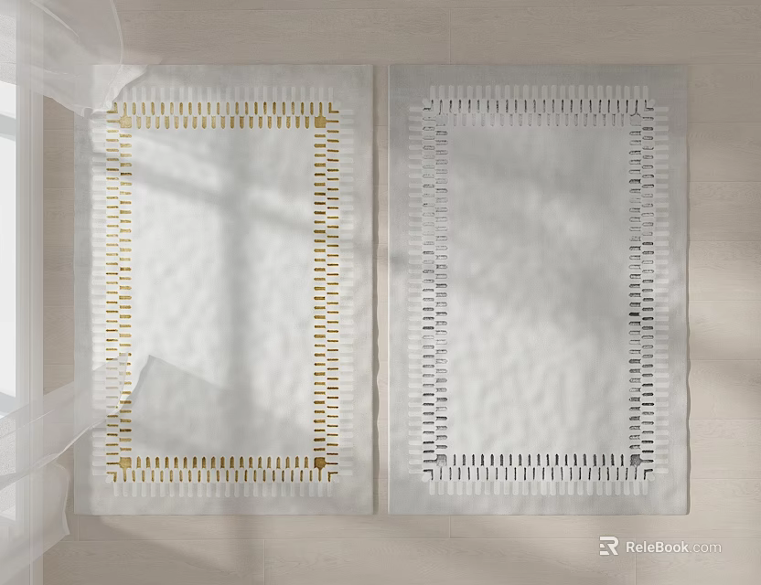 Two White Square Rugs With Decorative Lace Edge Design For Home Living Room 3d model 