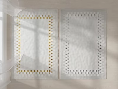 Two White Square Rugs With Decorative Lace Edge Design For Home Living Room 3d model