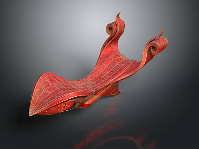 Red Ornate Traditional Carved Craftwork With Curved Design And Intricate Patterns 3d model