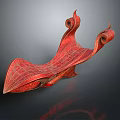 Red Ornate Traditional Carved Craftwork With Curved Design And Intricate Patterns