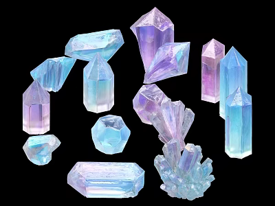 Natural Colored Crystal Stones In Various Geometric Shapes With Transparent Surfaces For 3d model