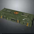 Elongated Green Military Grade Weapon Storage Container With Yellow Labels And Side Openings