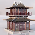 Ancient Chinese Architecture Two Story Structure With Traditional Roof Wooden Windows Balustrades And Steps