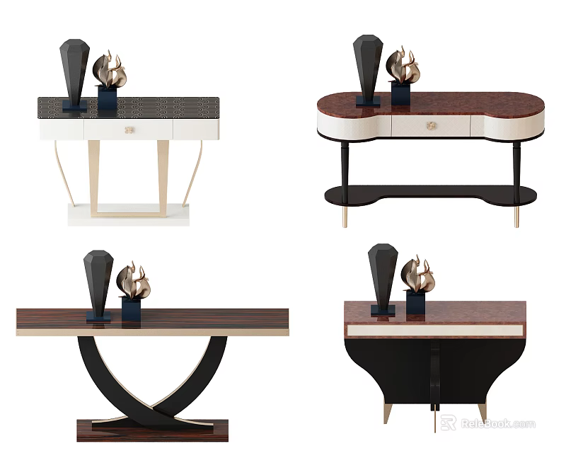Stylish Console Table Designs With Decorative Vases And Drawer Details 3d model