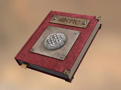 Vintage Red Cover Leather Bound Book With Metal Plaque And ANTIC Word Design 3d model