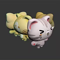Cute Cartoon Cat Dolls Standing With Yellow White Colors And Adorable Expressions 3d model