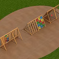 Outdoor Wooden Playground Equipment With Colorful Rings And Climbing Net Panels