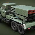 Green Military Truck With Multiple Rocket Launchers And Off Road Wheels