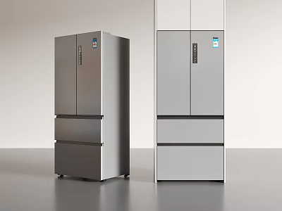 Modern Silver and Gray Refrigerators Freezers with Multi Door Drawer Design 3d model