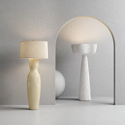 Cream And White Floor Lamps With Sleek Ceramic And Textured Bases Grey Wall Arched Structure 3d model