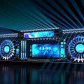Contemporary Stage Design With Blue Lighting Effects LED Screens And Circular Decorative Elements 3d model